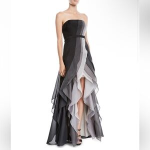 Halston Heritage Sleeveless Tiered Ombre High-Low Ruffle Gown 🖤🤍